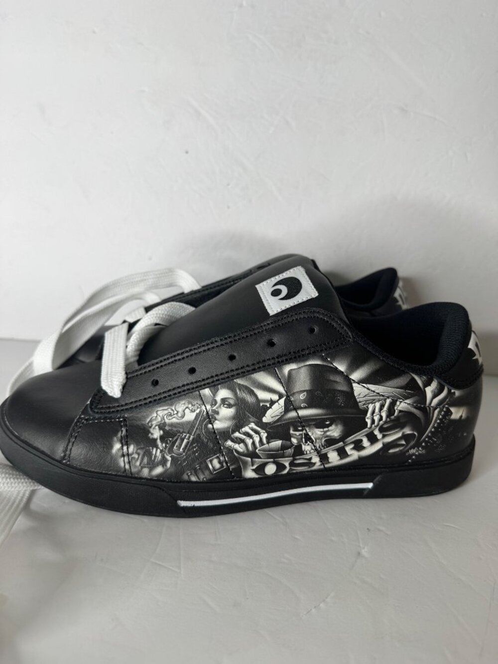 Osiris Serve Abel Y2K Skate Sneaker Tattoo Skull Pistol Black White US 9 EU 42 - Picture 6 of 11